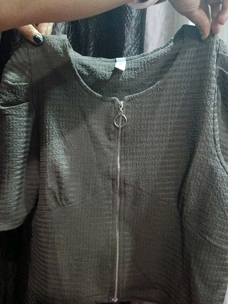 Gray Zip-Up Top
