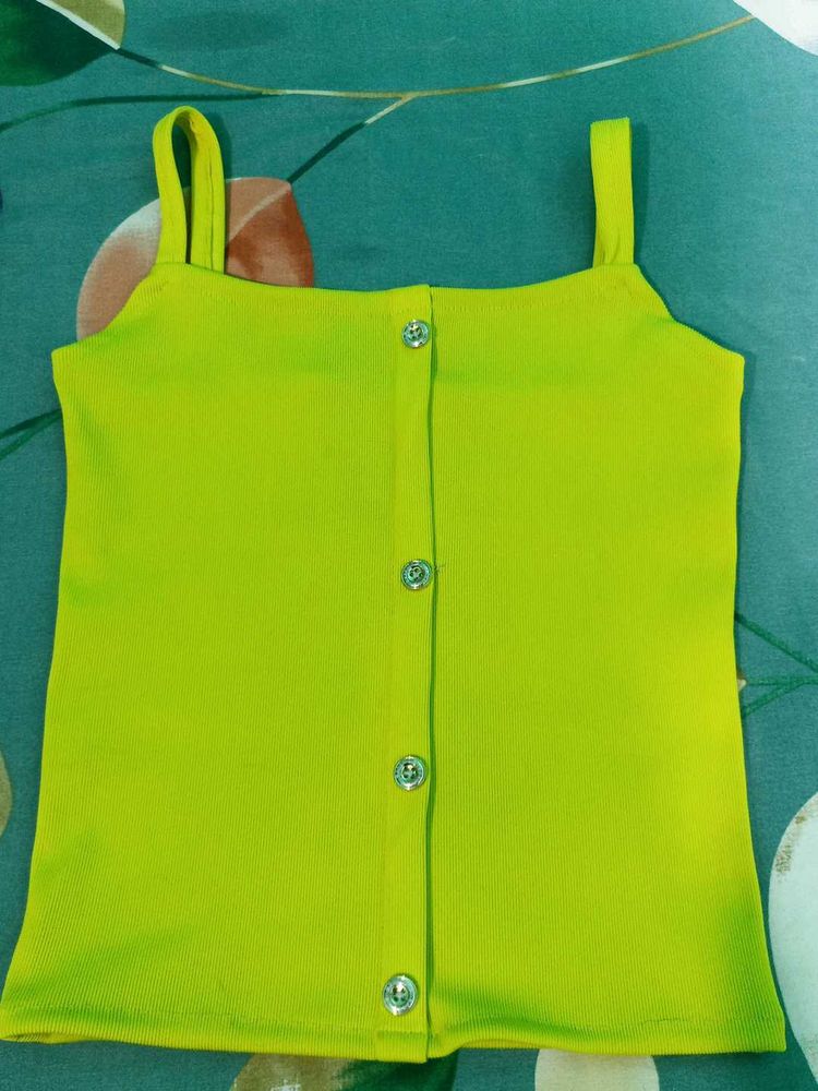 Neon Green Button-Front Tank