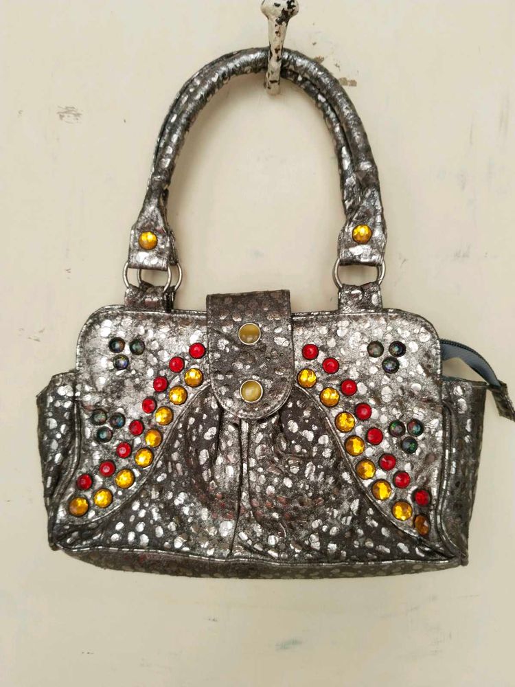 Embellished Silver Metallic Bag