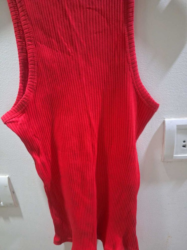 Red Ribbed Tank Top