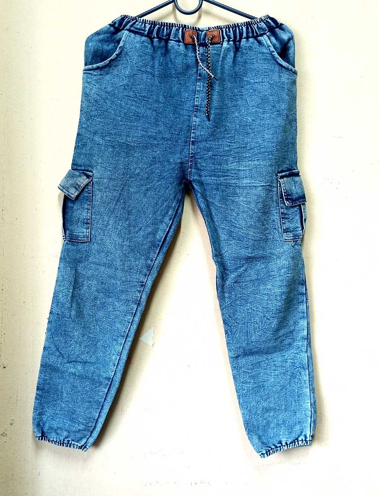 Blue Denim Cargo Pants
