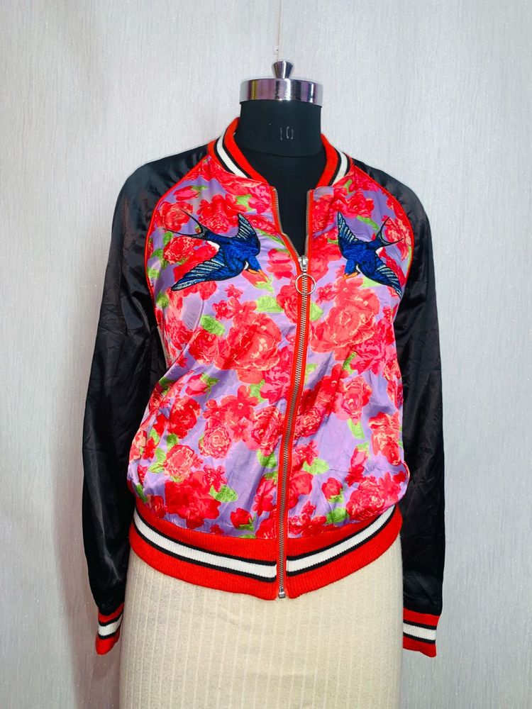 Floral Embroidered Bomber Jacket