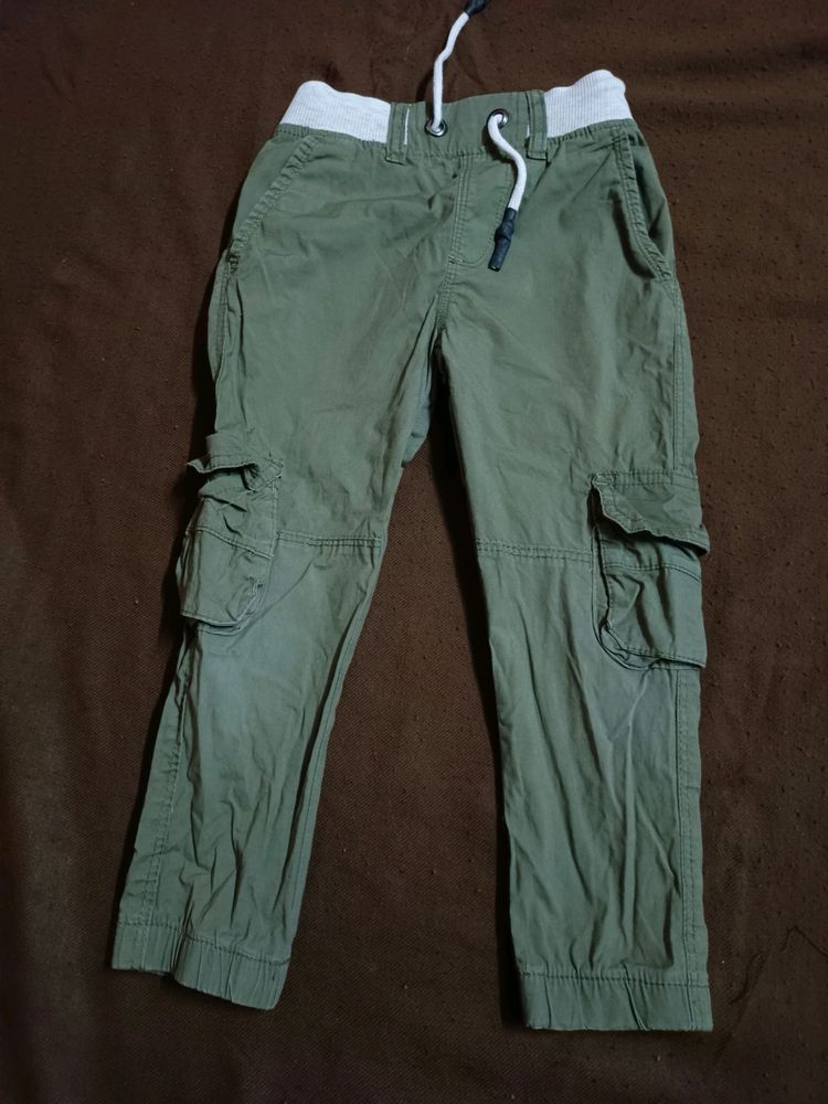 Green Cargo Track Pants For Boys