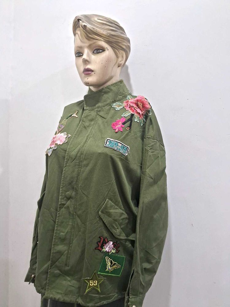 Zara Rare Find Emberiodery  Womens  Green Jacket