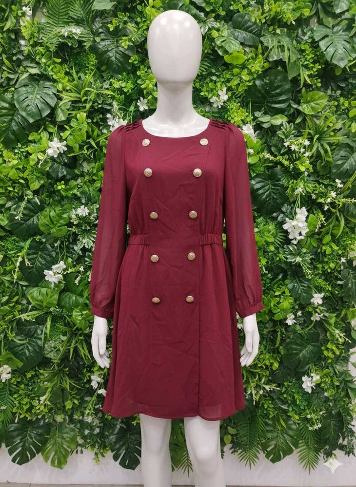 Burgundy Buttoned Dress