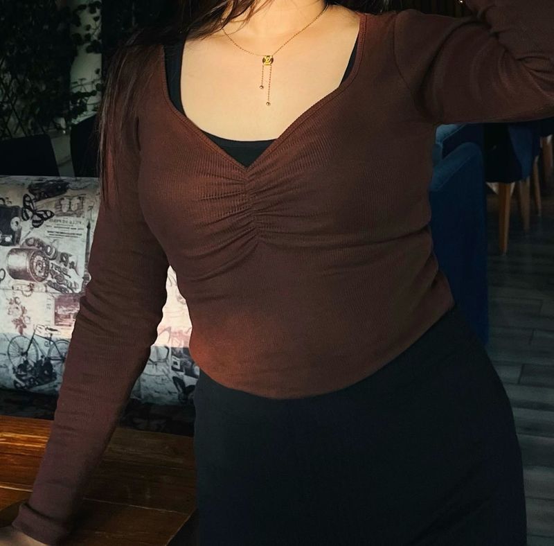 v neck ribbed Top full sleeves