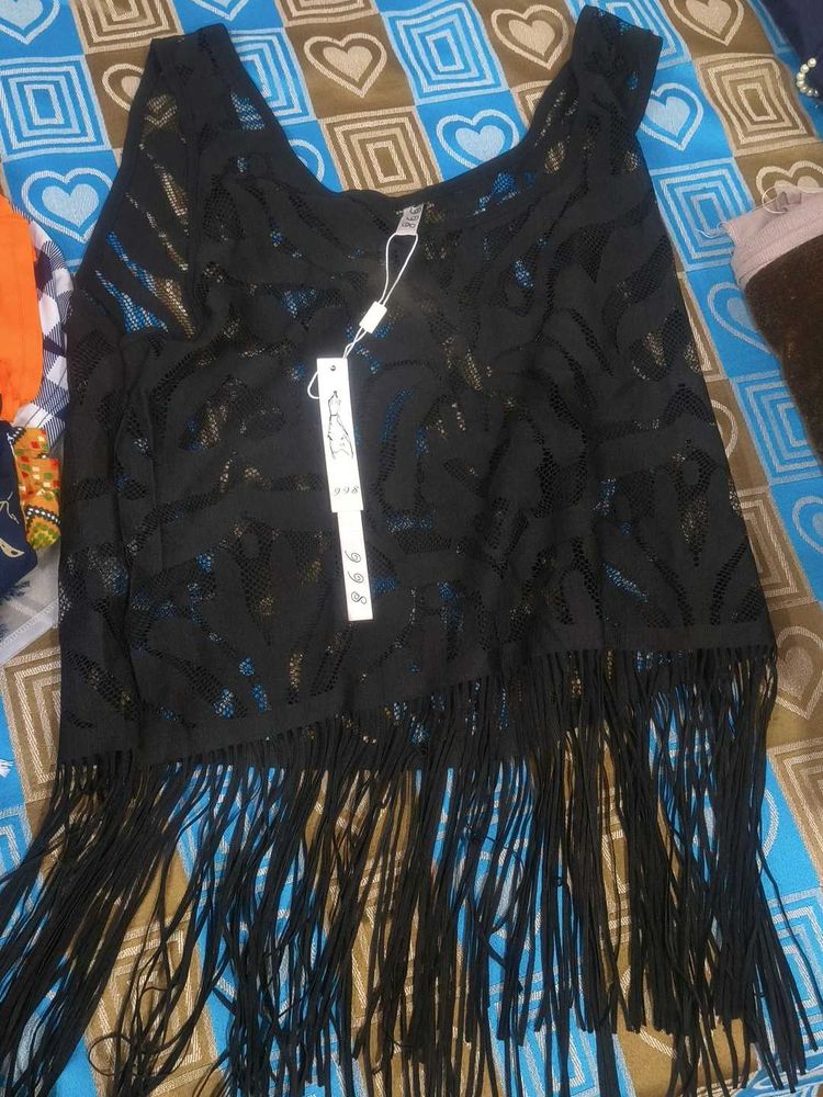 Black Fringe Tank Top