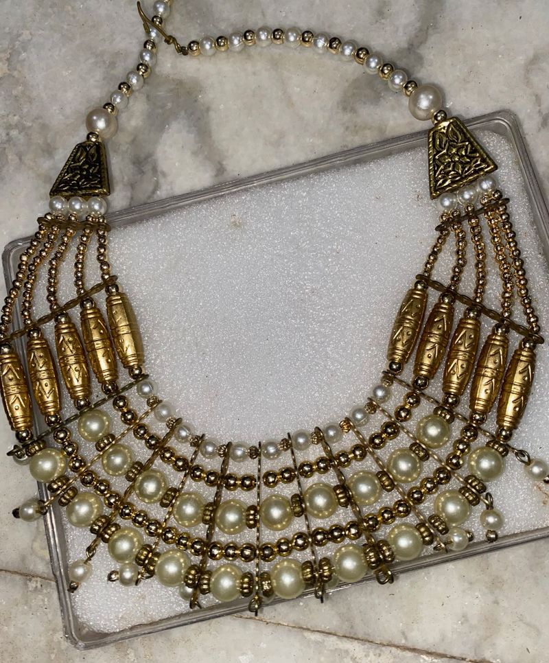 Bridal White Moti And Golden Necklace
