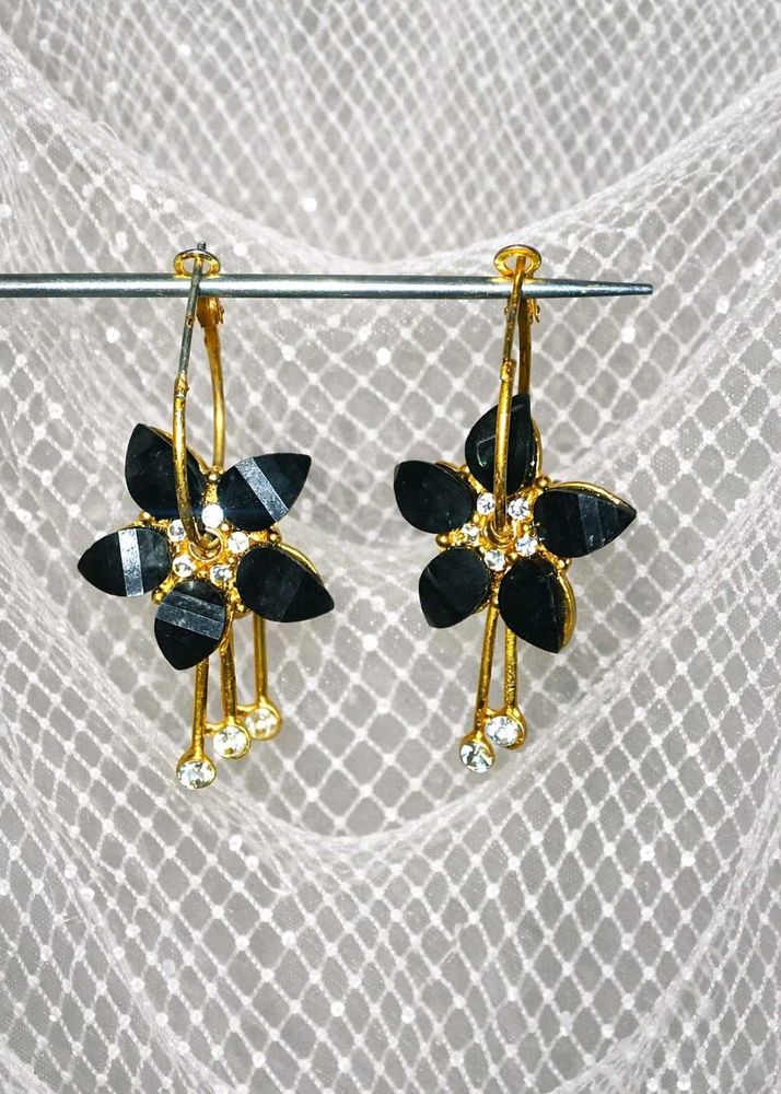 Floral Drop Earrings - Gold &amp; Black