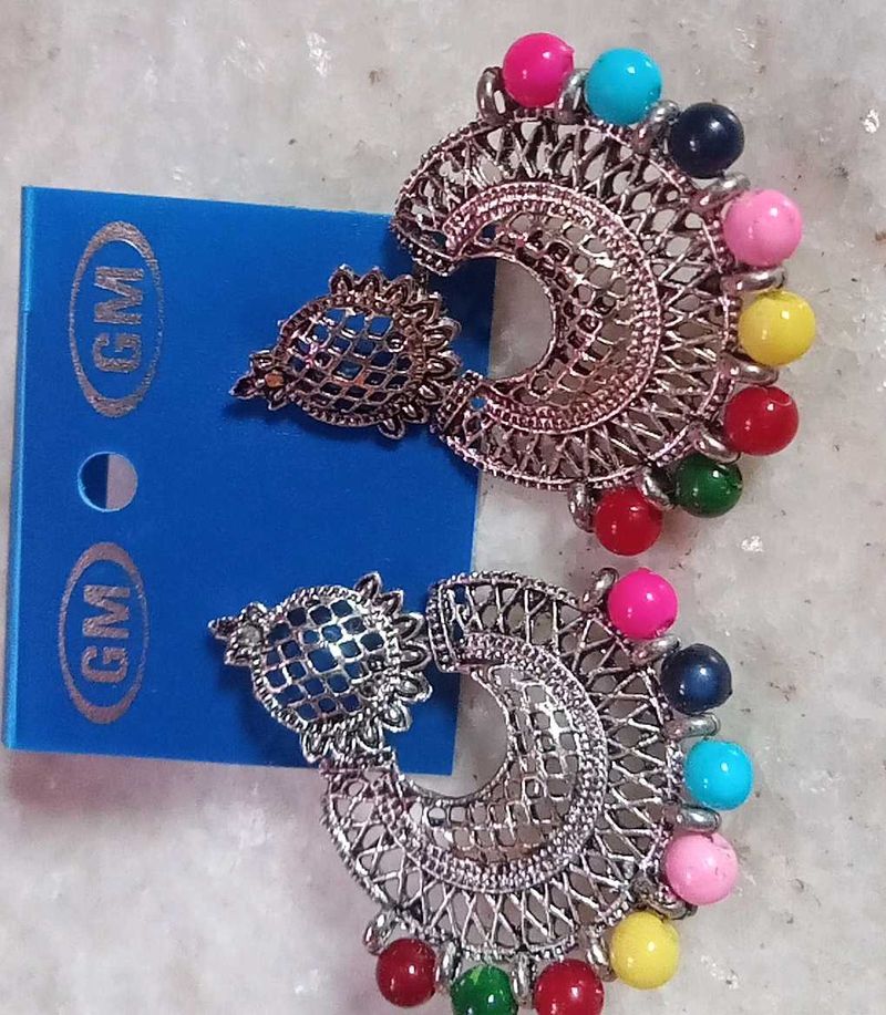 Funky Beaded Crescent Earrings