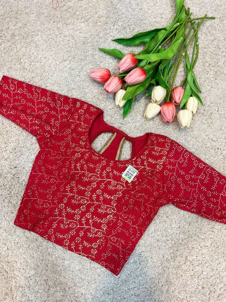 Red &amp; Gold Embroidered Blouse