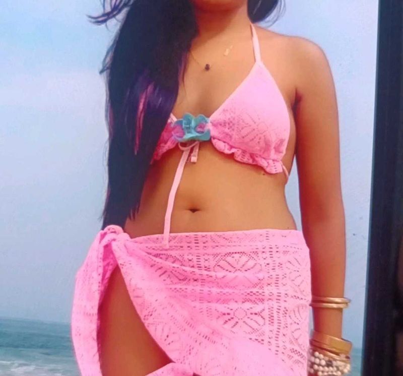 Pink Crochet Bikini Set with Sarong