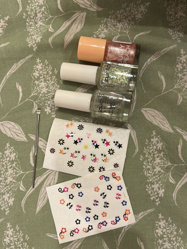 3 Nail Paint &amp; 2 Sticker Set