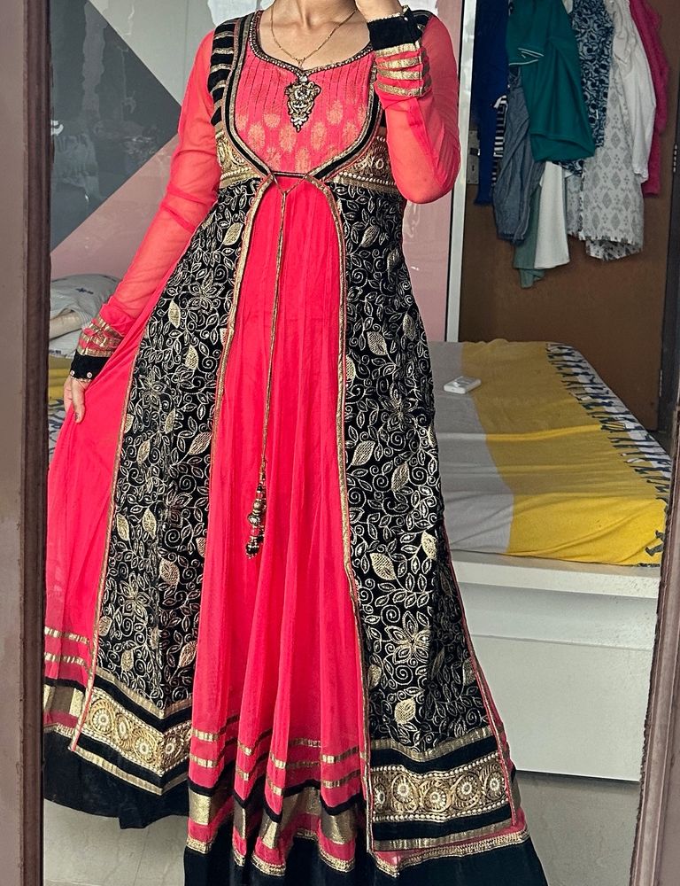 Long Anarkali Wedding Wear Dress With Pant &amp; Shawl