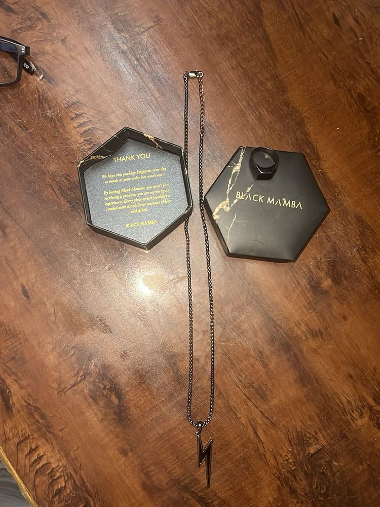 Men’s Black Mamba Necklace &amp; Ring free size