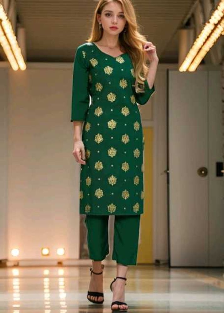 New Green Silk Printed Kurta Set