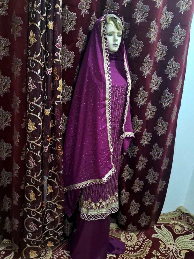 Elegant Purple Kurta Set with bridal clutch freebe