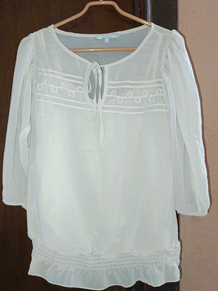 Ivory Tie-Neck Blouse