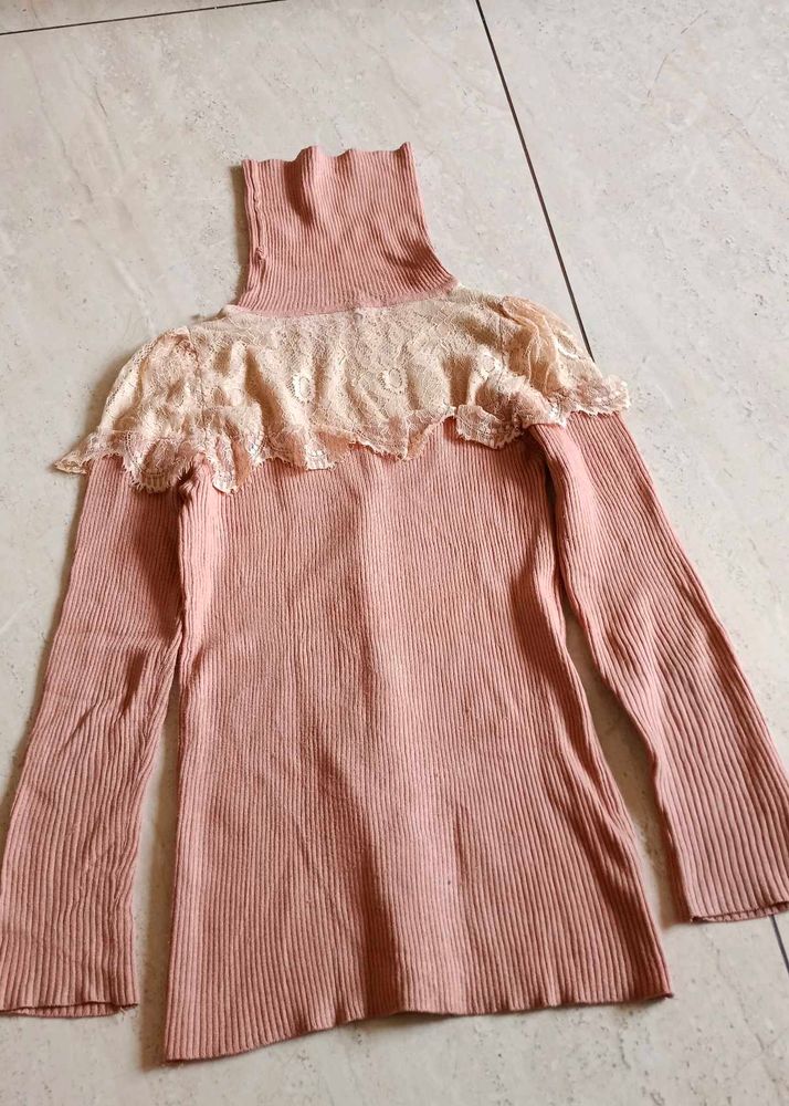 Lace Detail Turtleneck Top