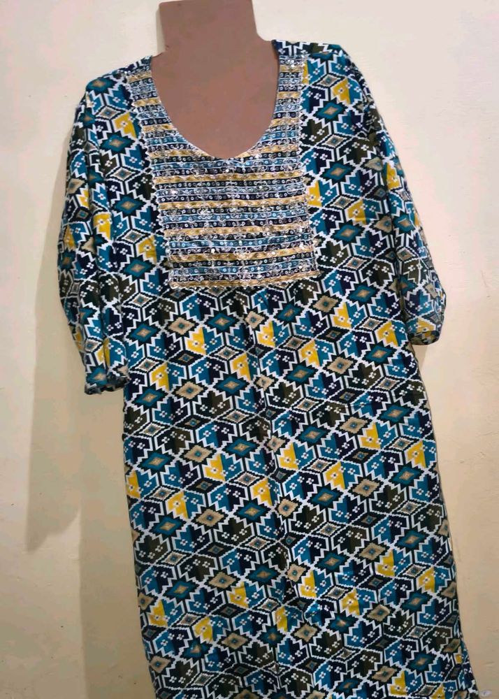 Green Yellow Cotton Kurta