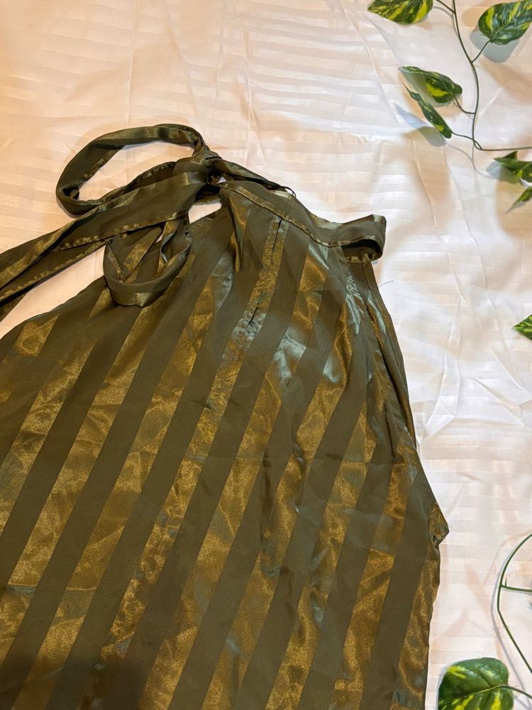 Olive Green Striped Tie Skirt