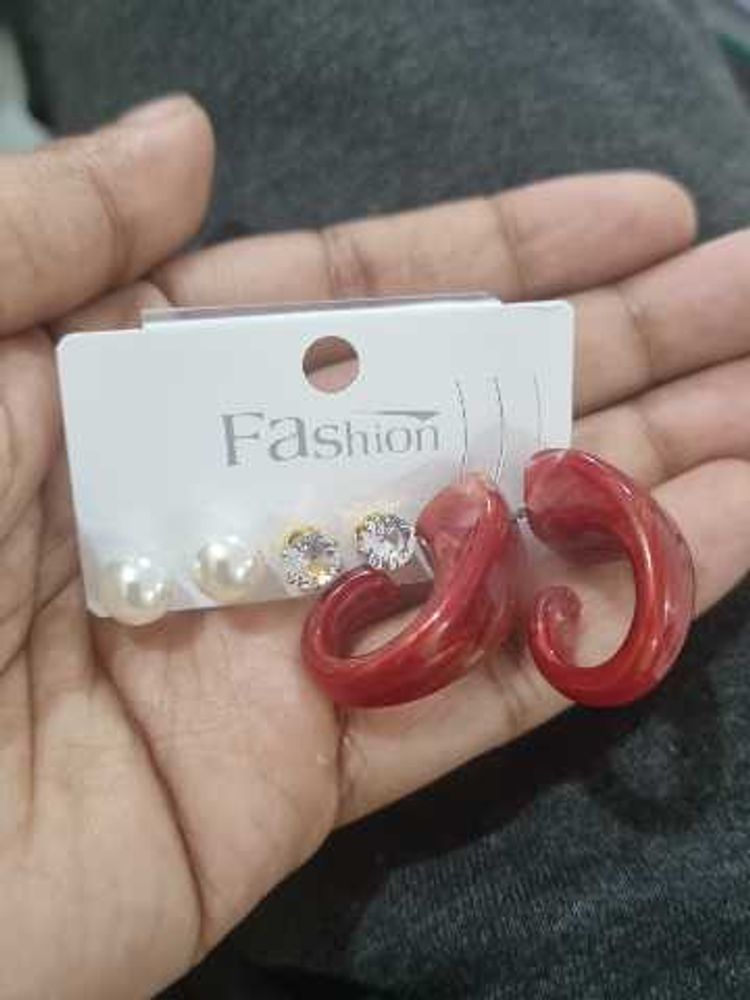 Red triple Earrings Set