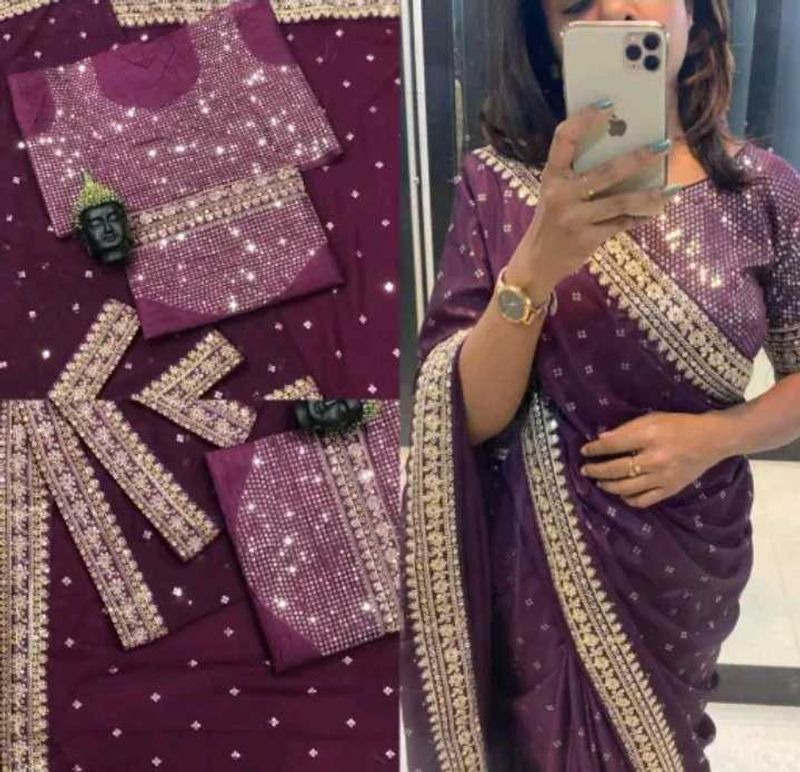 Elegant Purple Sequin Saree
