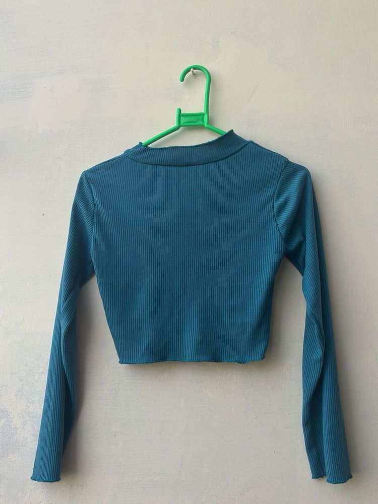 teal Blue Ribbed Long Sleeve Top