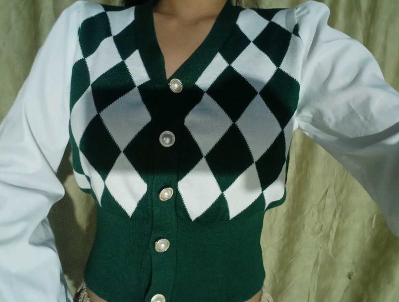 Argyle Knit Top with Blouse