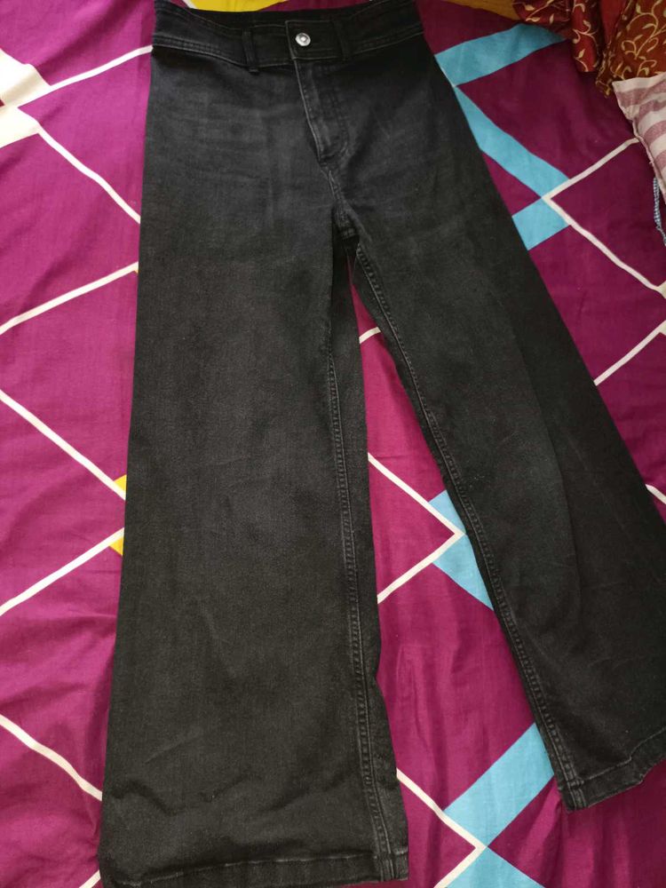 Wide Leg Black Denim Jeans