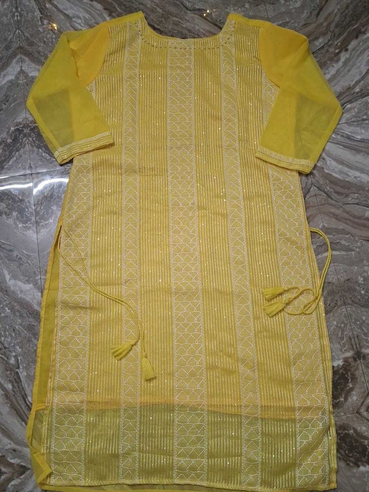 Yellow Embroidered Kurti