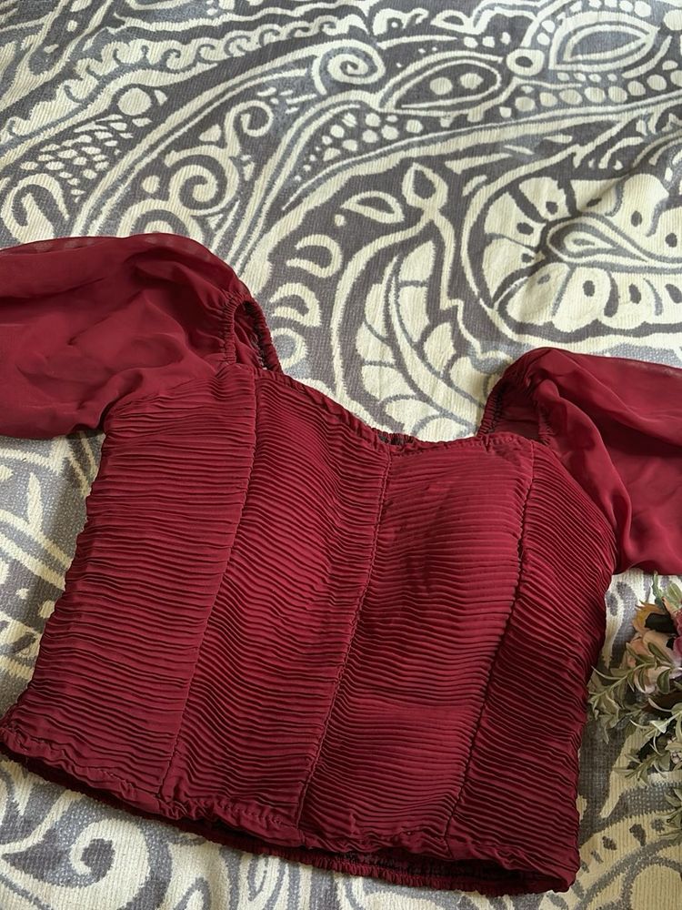 Maroon Cute Crop Top