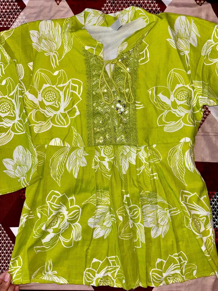 Green Floral Kurta