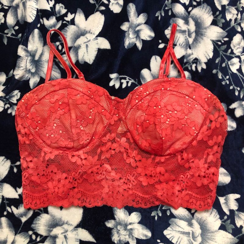 Red Lace Bustier Crop Top