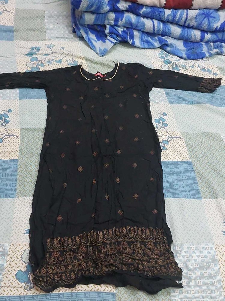 Black Straight Rayon Kurta