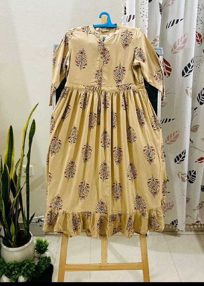 Boho Beige Floral Print Dress