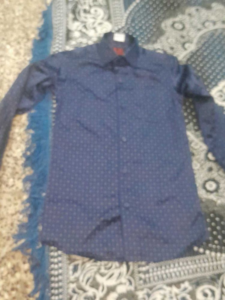 Men&#39;s Blue Patterned Dress Shirt