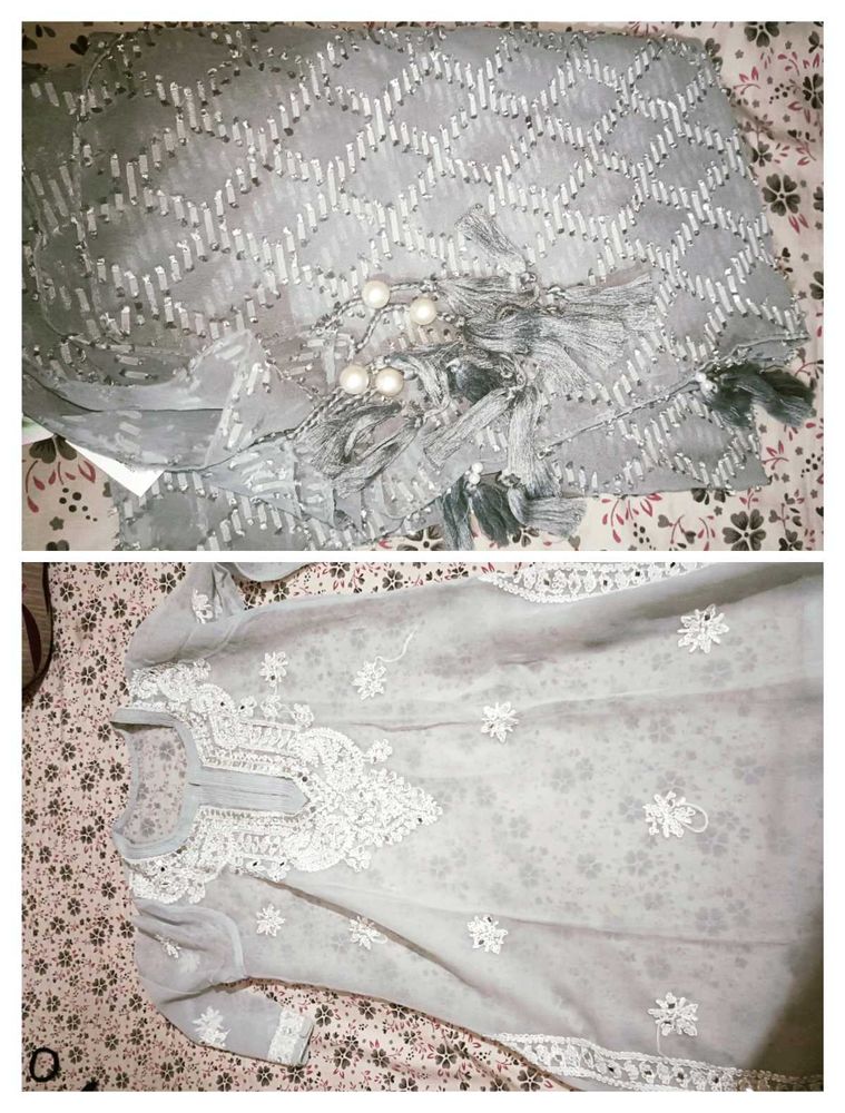 Grey Chikankari Kurti And Duppata Combo