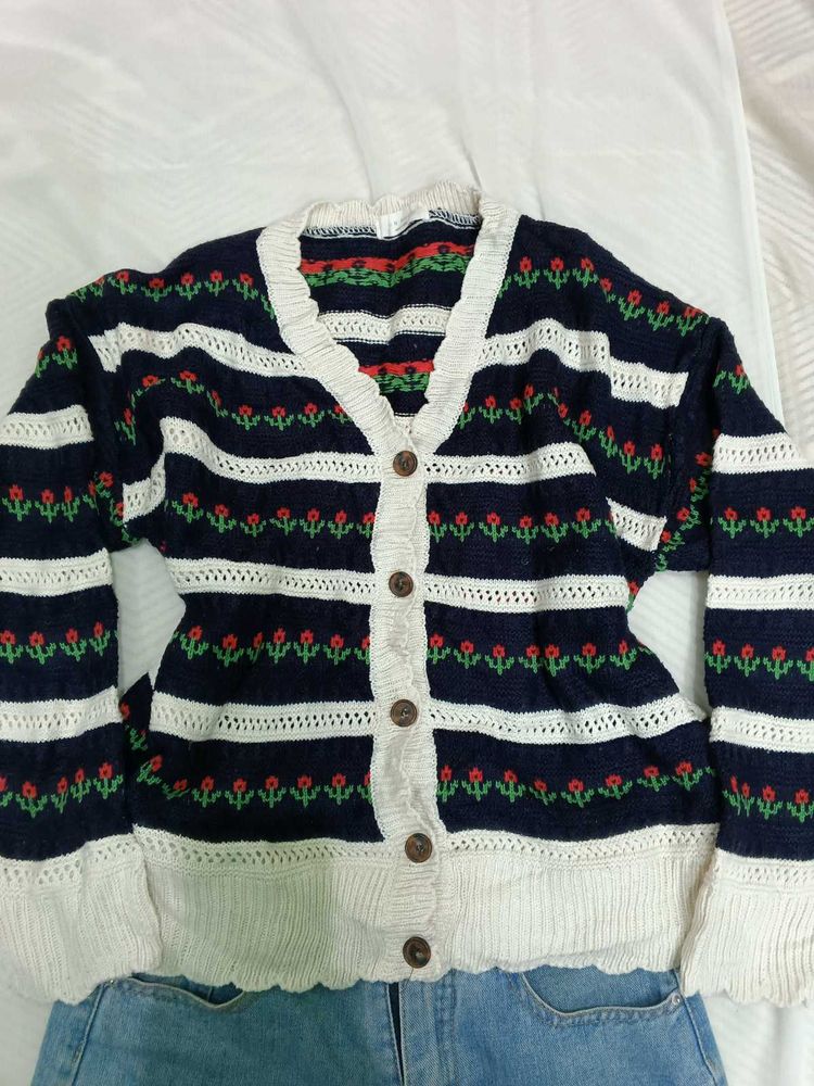 Floral Embroidered Knit Cardigan