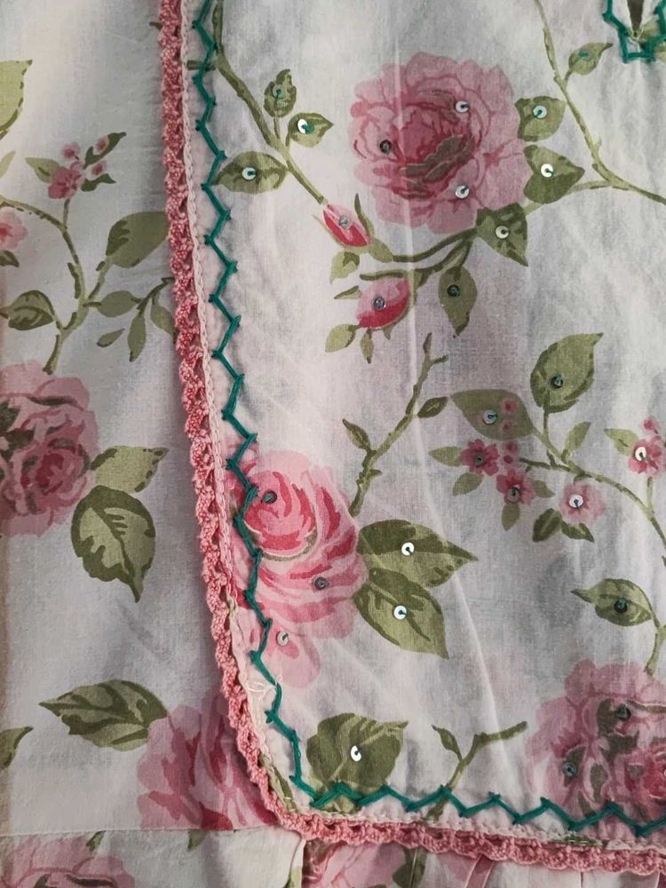 Pink Floral Cotton Kurta