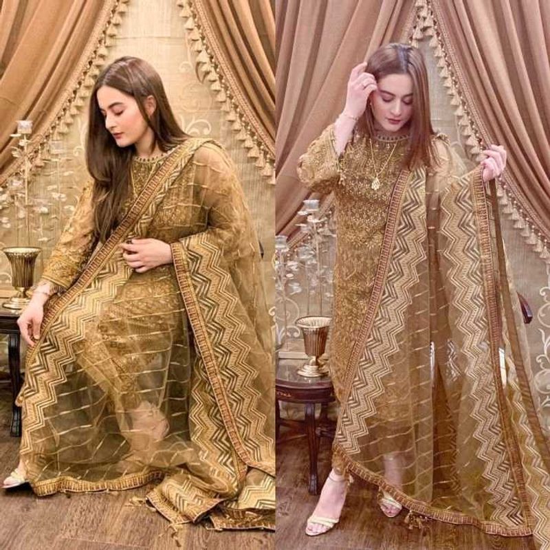 Replica Of Aiman Khan Gold Embroidery Pakistanidr