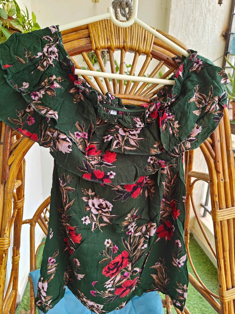 Tropical Green Off Shoulder Top