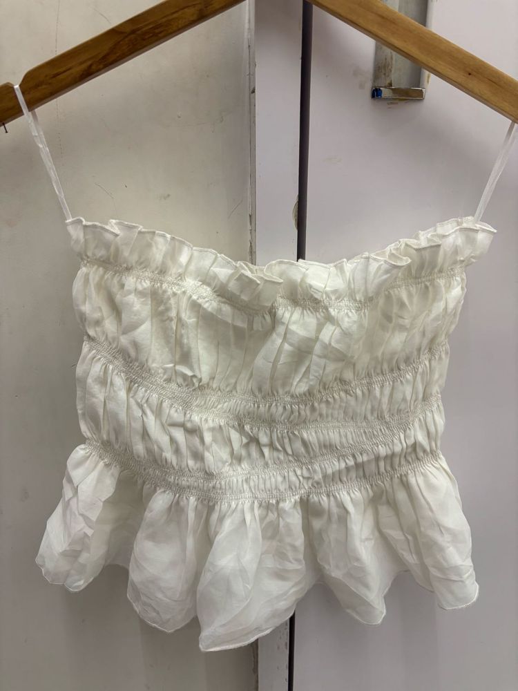 White Ruffled Crop Top