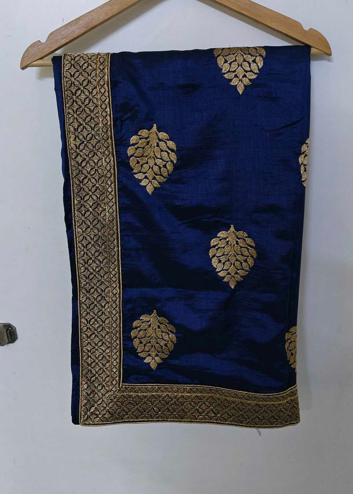 Elegant Blue Embroidered Silk Saree