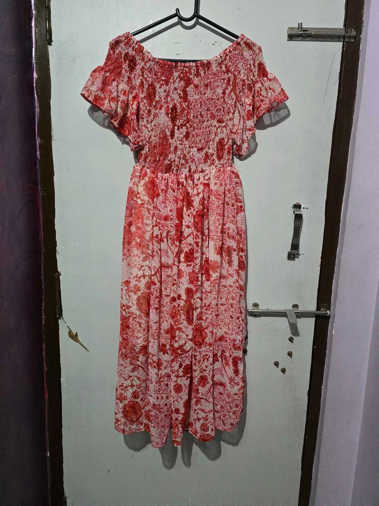 Floral Red White Dress