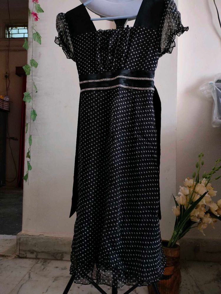 Polka Dots Black And White Party Wear Dress