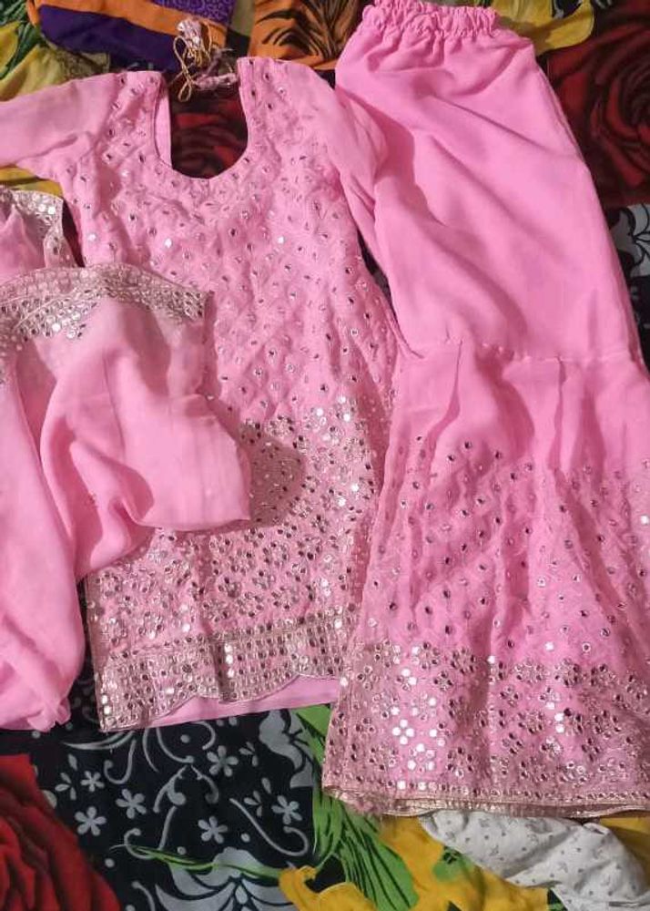 Pink Mirror-Work Salwar Kameez