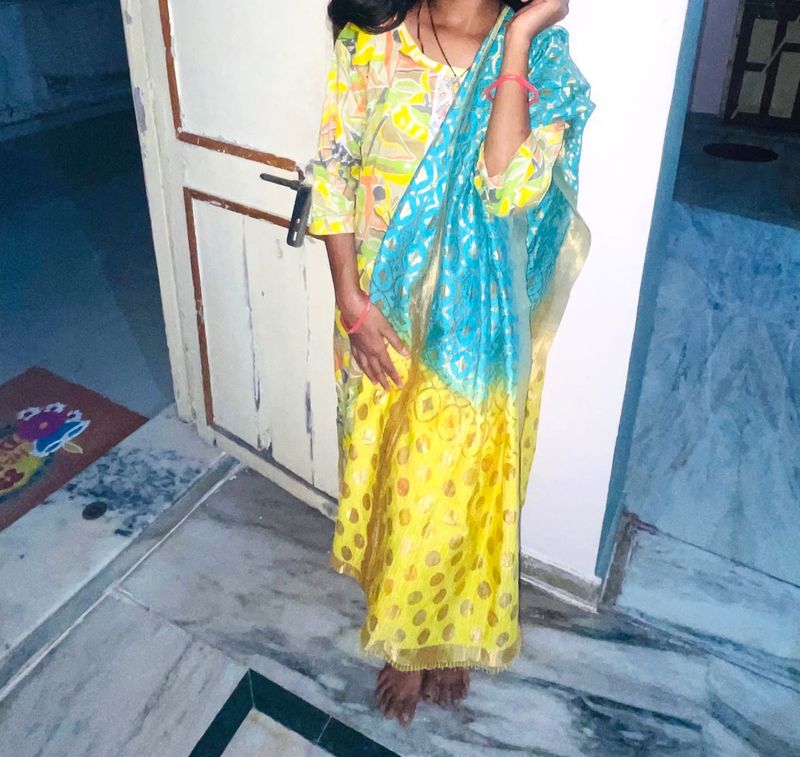 Yellow &amp; Blue Kurta Set