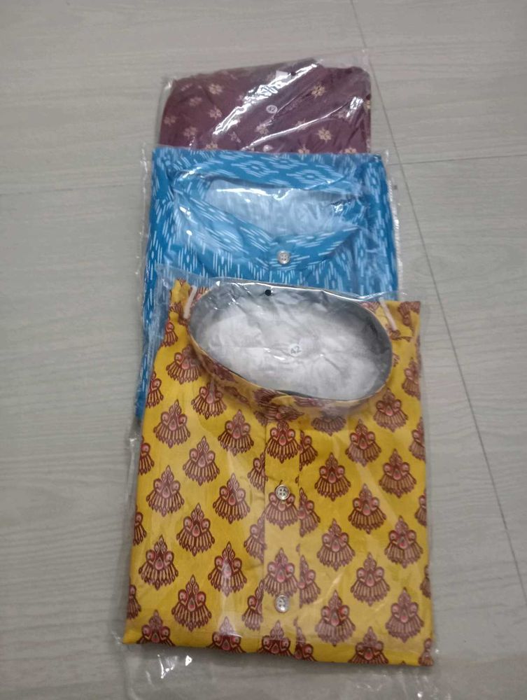 Men&#39;s Cotton Printed Kurta Set Combo 3