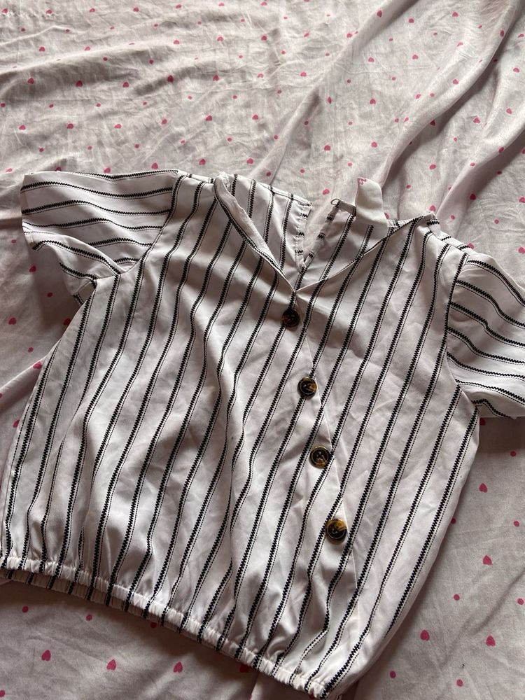 Striped Button-Up Crop Top(9-10 Years)